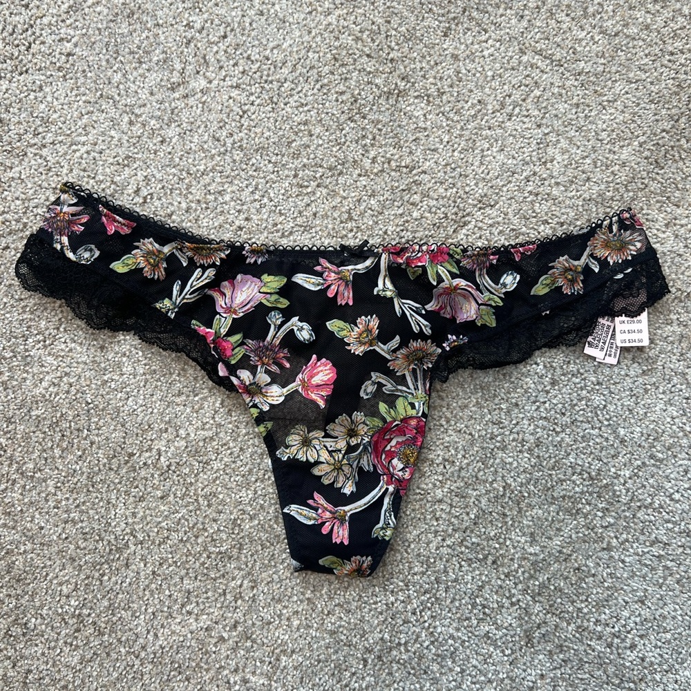 Victoria's Secret Black Floral Lace Panties